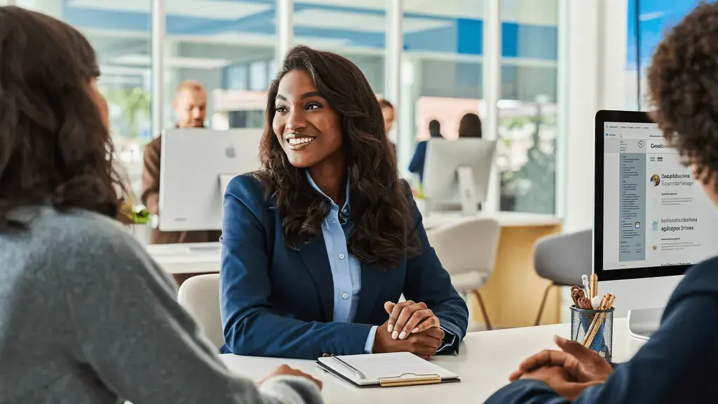 An advisor welcoming a member at the branch counter