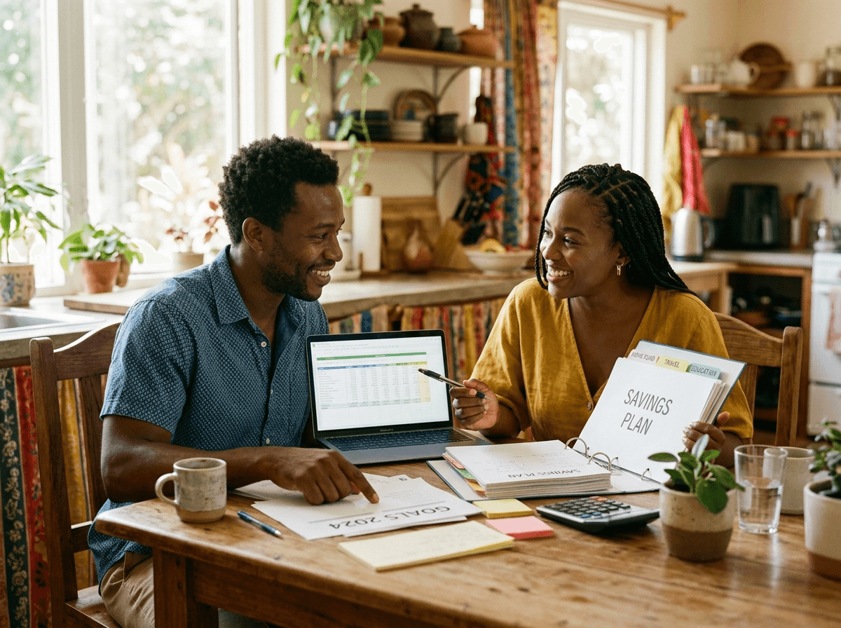 Couple planning their savings goals