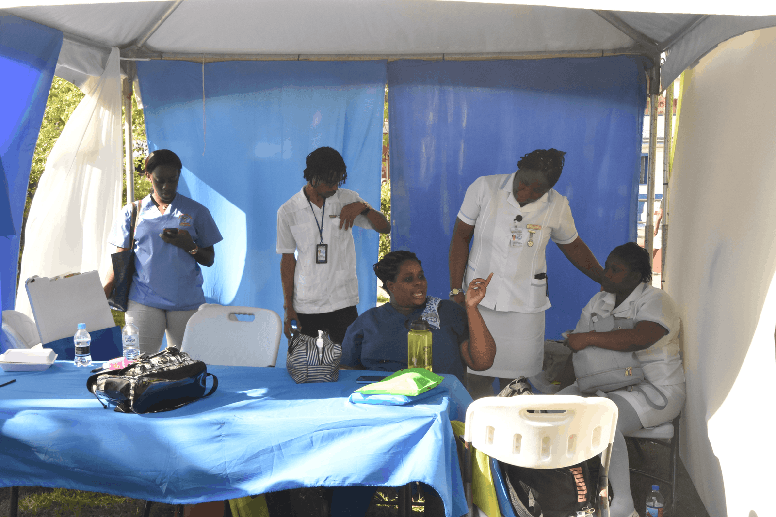 Nurses and medical staff at the free school medical tent during the extravaganza.